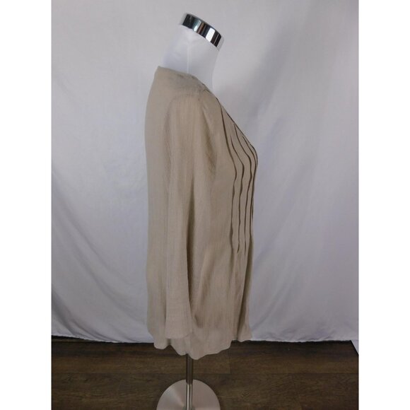 Indigo Soul Beige Crinkle Tunic Top S - V-Neck 3/4 Sleeve Boho - Excellent - Picture 8 of 12